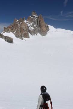 A view up to the granite climbs on the Aiguille du Midi